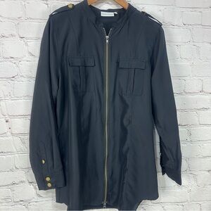 Soft Surroundings black tunic shirt blouse size large long length gold zipper